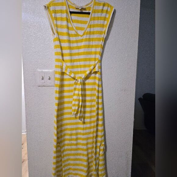 LOFT Yellow and White V-Neck Sundress - Picture 3 of 9